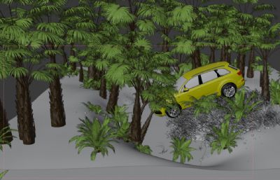 热带雨林中行驶的汽车blender模型