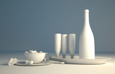 蜗牛和白葡萄酒静物3dmax模型