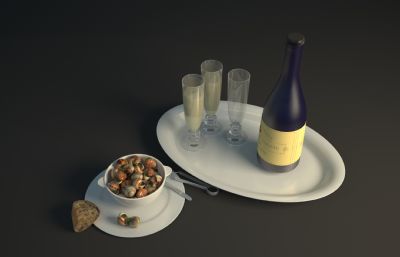 蜗牛和白葡萄酒静物3dmax模型