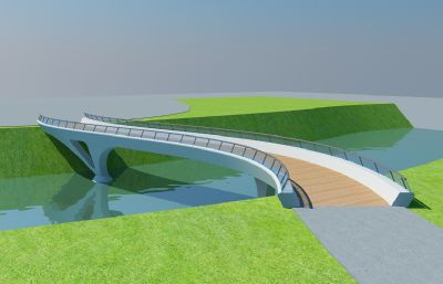 人行过河曲线桥3dmax模型