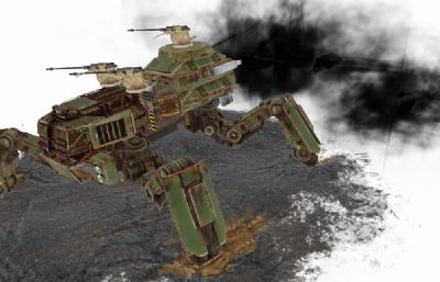 战场上的四足战争机器人,狼蛛装甲blender模型