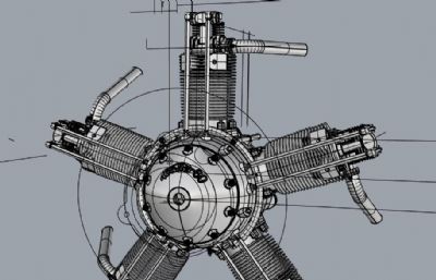 复杂的星型发动机rhino模型