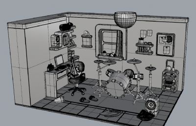 Q版可爱乐器室,卡通卧室小场景
