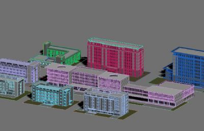 低多层工业办公楼组合3dmax模型