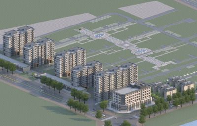新中式商业酒店及周边配套住宅小区3dmax模型