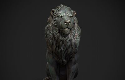 坐姿的狮子雕像,石像3dmax模型