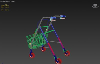 折叠步行器,带购物篮的扶手架,小推车3dmax模型