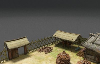 3D农家小院,农家茅草屋院子3dmax模型