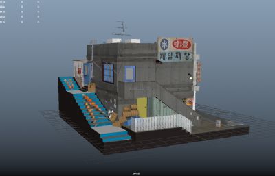 韩国小房子,二层楼房,小卖部maya模型