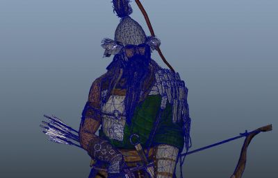 古代老年弓箭手,将军maya模型