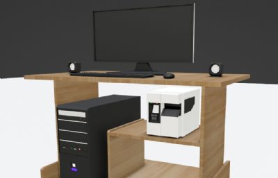个人台式电脑+电脑桌blender模型