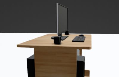 个人台式电脑+电脑桌blender模型