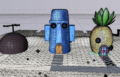 C4D格式的菠萝堡+派大星的maya模型