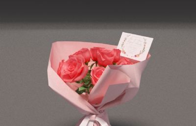 一束鲜花,包装好的玫瑰花束3dmax模型