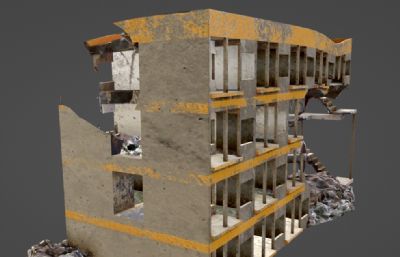 被战机轰炸的巴勒斯坦房屋blender模型