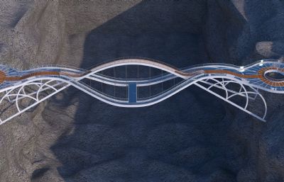 山谷如意桥,玻璃桥,波浪异形建筑3dmax模型