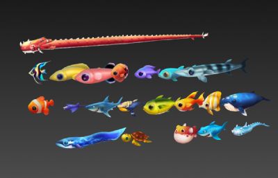 卡通海鱼,捕鱼游戏max,fbx模型