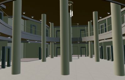 商场多层次建筑,大厅,停车场blender模型