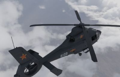 中国海豚直升机AS365中型多用途直升机,带驾驶舱内饰