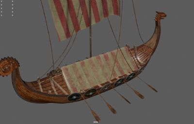 带遮阳棚的中世纪战船,帆船,维京船