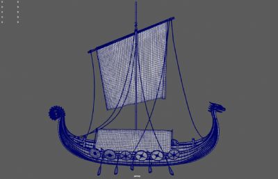 带遮阳棚的中世纪战船,帆船,维京船