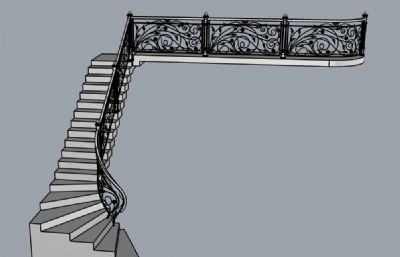 铁艺栏杆的楼梯rhino模型