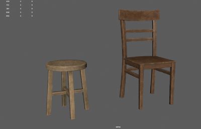 旧木椅和凳子,圆凳,木凳