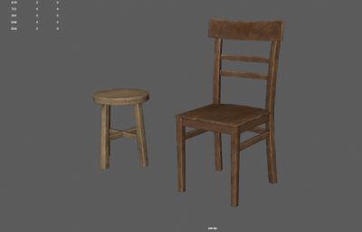 旧木椅和凳子,圆凳,木凳