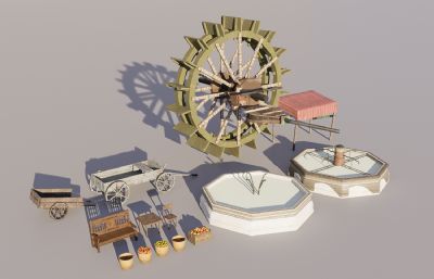 水车,水池,室外配景3dmax模型