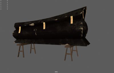 贴有符咒的中式棺材,棺椁,游戏低模