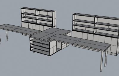 联排办公桌书柜组合rhino模型