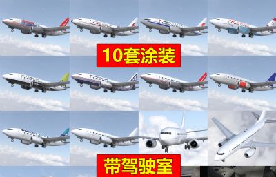 波音737-600客机,带驾驶室和多种涂装