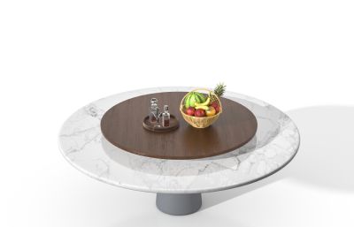 现代大理石圆餐桌,茶几摆件水果