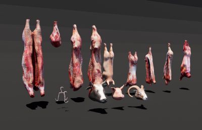 菜市场,屠宰场动物尸体,牛羊猪肉