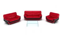 红色皮质沙发，茶几3D模型