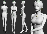 带骨骼的时尚短发女郎3D模型