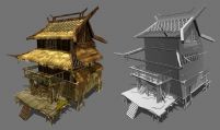 古时的茅草屋楼房,3D游戏场景模型