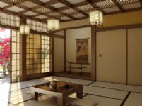 日式会客厅,大厅整体效果3D模型