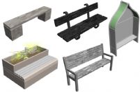 五款公园内的长椅,石椅,木椅3D模型