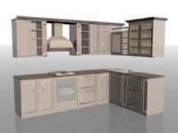 一套木制风格的厨房用品3D模型
