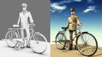 骑自行车的军人,邮递员,自行车,maya模型