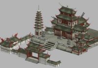 游戏中的寺庙,古寺,寺庙群场景3D模型
