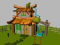 一个卡通房屋,房子,院子,maya模型