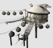 卡通蘑菇头小屋,maya建筑场景模型