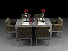 深色布艺餐桌组合3D模型