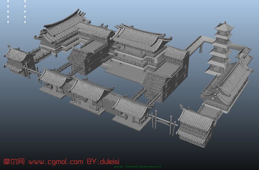 古建 古代建筑 中式建筑 寺庙 建筑群3d模型 Mb格式 中式建筑 建筑模型 3d模型下载 3d模型网 Maya模型免费下载 摩尔网