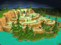 温泉,瀑布,森林,3D场景模型