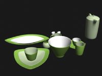 杯子,茶壶,茶碗,墨绿色茶具3D模型