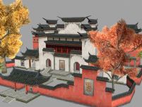 古代书院,寺庙,庙宇,3d古代建筑模型