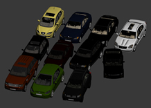 停车场上的多款汽车3d模型